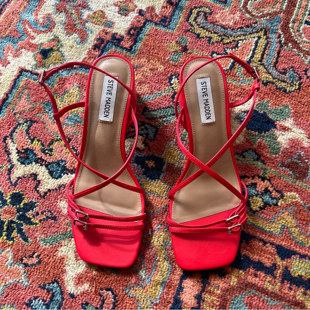 Steve Madden Strappy Red Block Heels